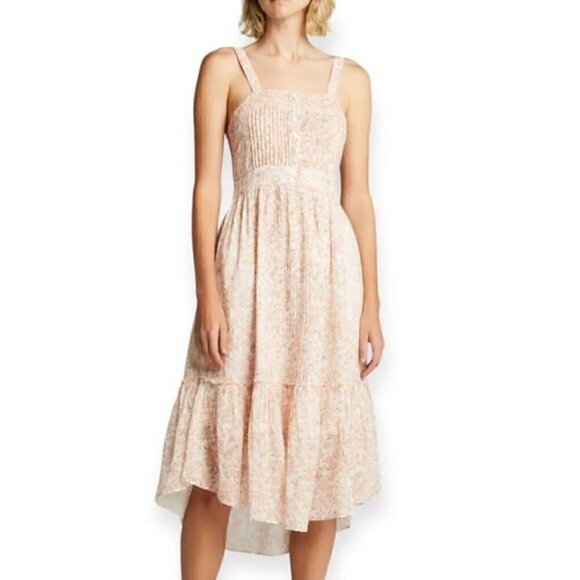 LoveShackFancy‎ Tove Floral Print Midi Dress, Size 2, Vanilla Foam - Picture 2 of 16